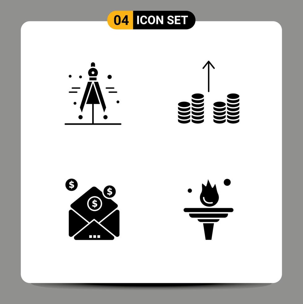 Modern Set of 4 Solid Glyphs and symbols such as compass message cash business education Editable Vector Design Elements