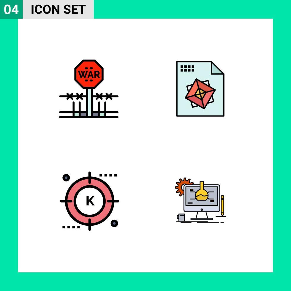 Modern Set of 4 Filledline Flat Colors and symbols such as combat keyword occupation processing optimization Editable Vector Design Elements