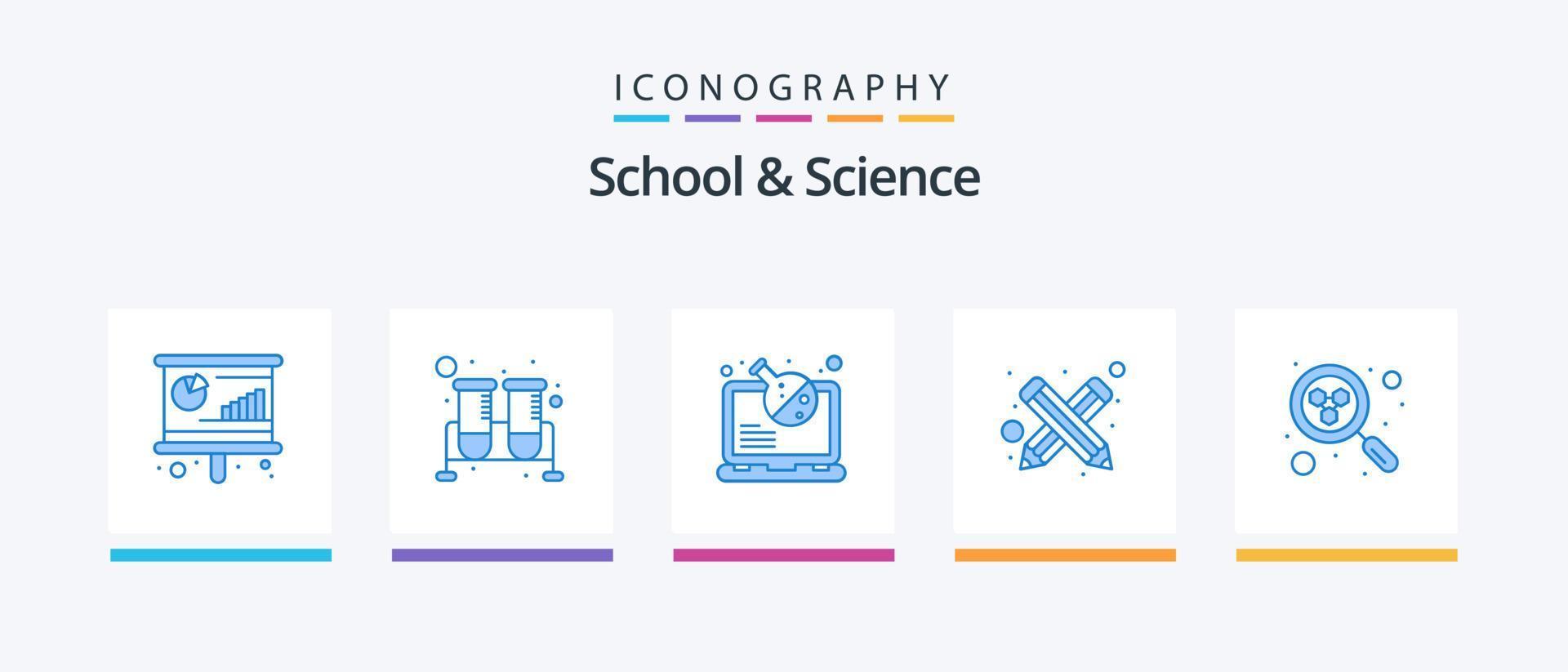 School And Science Blue 5 Icon Pack Including molecule. beaker. pencil. blogging. Creative Icons Design vector