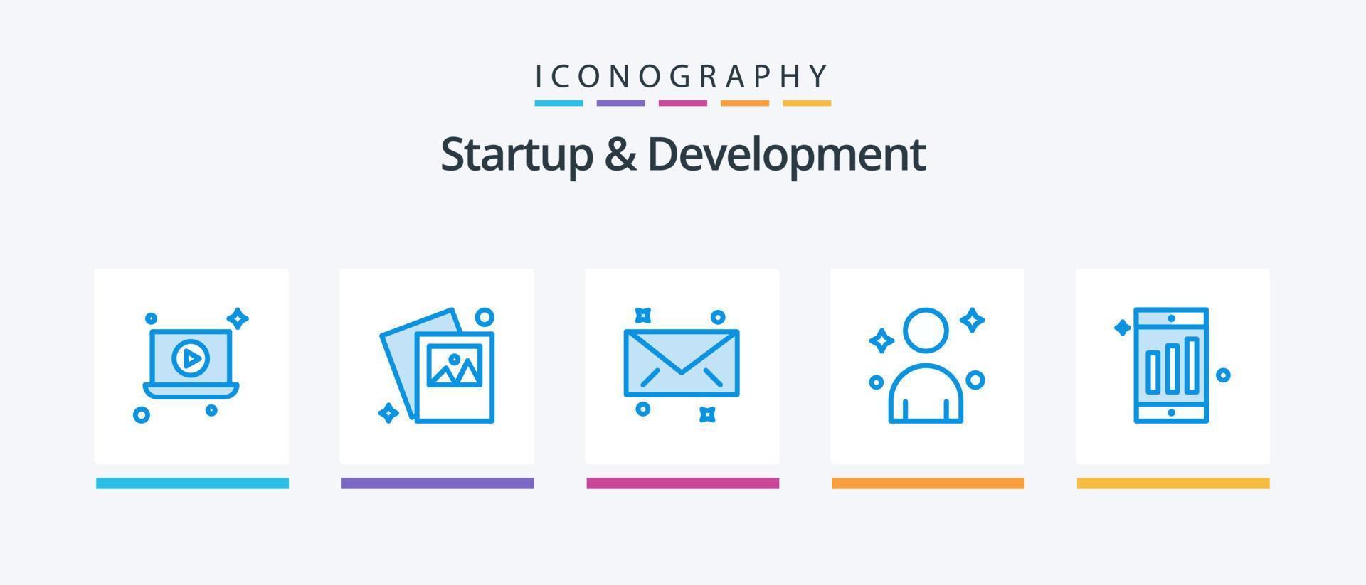 Startup And Develepment Blue 5 Icon Pack Including . email. chart. mobile. Creative Icons Design vector