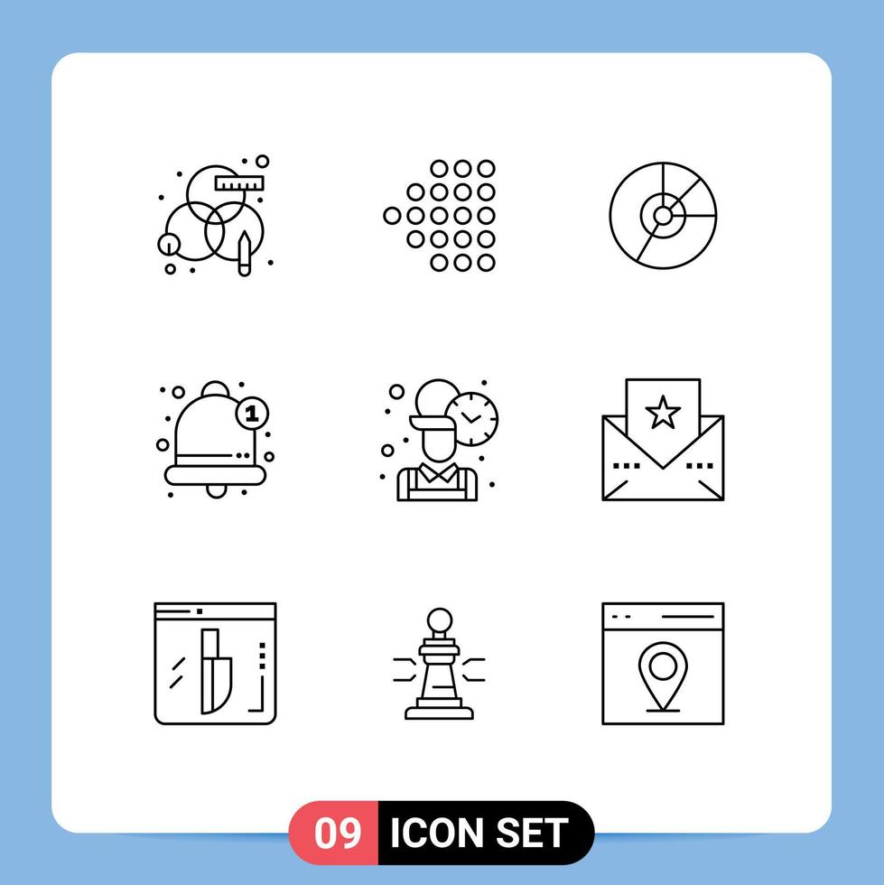 Pack of 9 creative Outlines of alarm bell business alert graph Editable Vector Design Elements