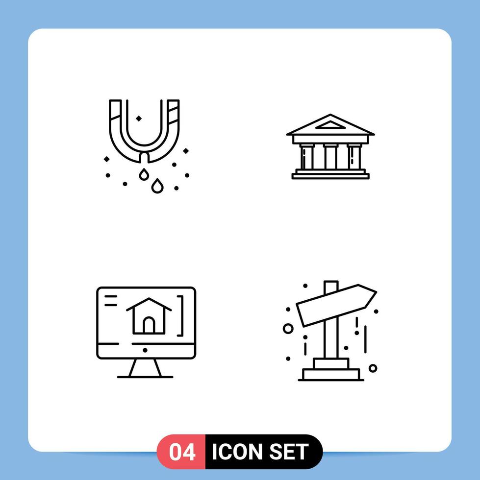 Mobile Interface Line Set of 4 Pictograms of leak computer plumbing finance house Editable Vector Design Elements