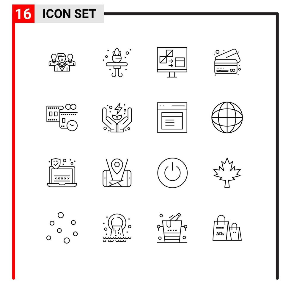 Outline Pack of 16 Universal Symbols of movie reel film reel coding credit bank Editable Vector Design Elements