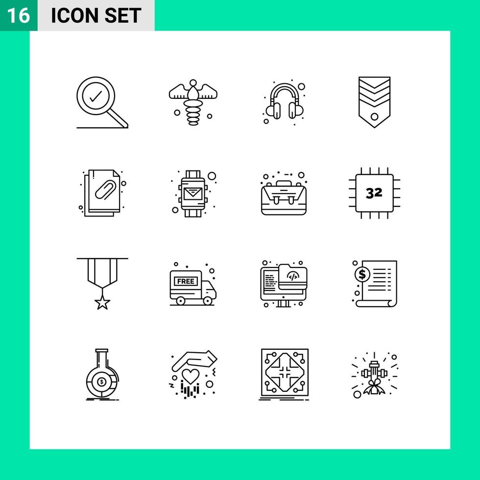 Set of 16 Modern UI Icons Symbols Signs for document attached document help tag rank Editable Vector Design Elements