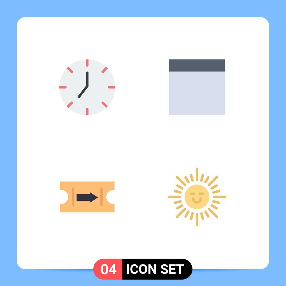 4 Creative Icons Modern Signs and Symbols of clock beach multimedia ticket sun Editable Vector Design Elements