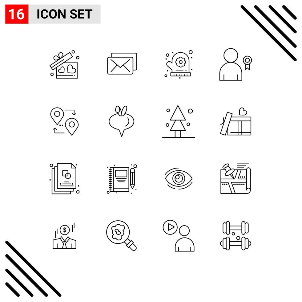 Pack of 16 Modern Outlines Signs and Symbols for Web Print Media such as travel map flower location decoration Editable Vector Design Elements