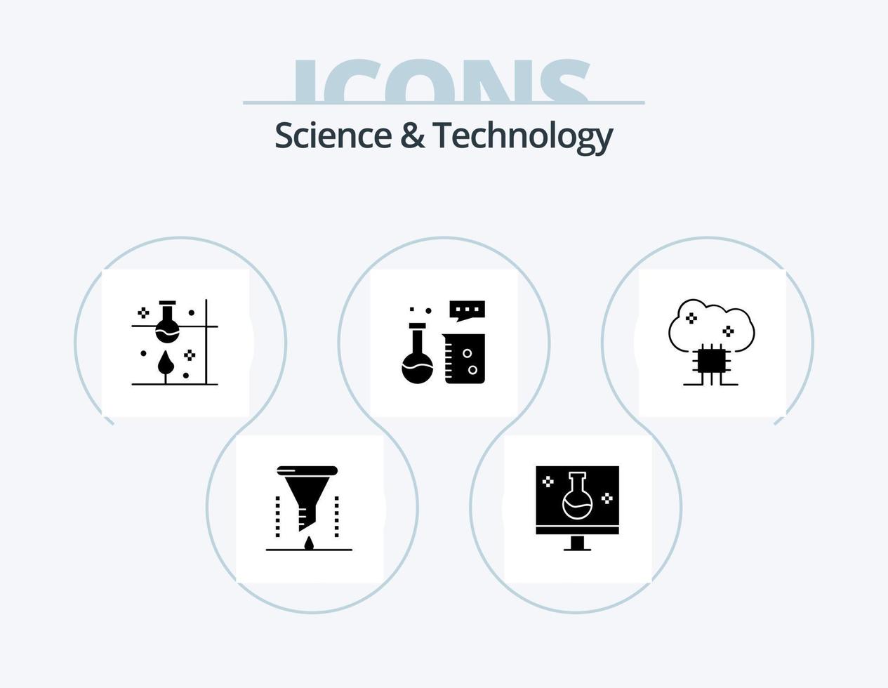 Science And Technology Glyph Icon Pack 5 Icon Design. chemistry laboratory. chemical equipment. echography. science lab. science vector