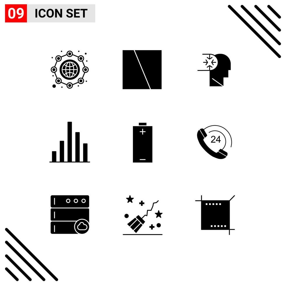 Set of 9 Modern UI Icons Symbols Signs for electricity battery mind inspect analytics Editable Vector Design Elements