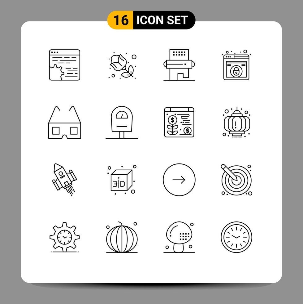 User Interface Pack of 16 Basic Outlines of security lock gift design meal Editable Vector Design Elements