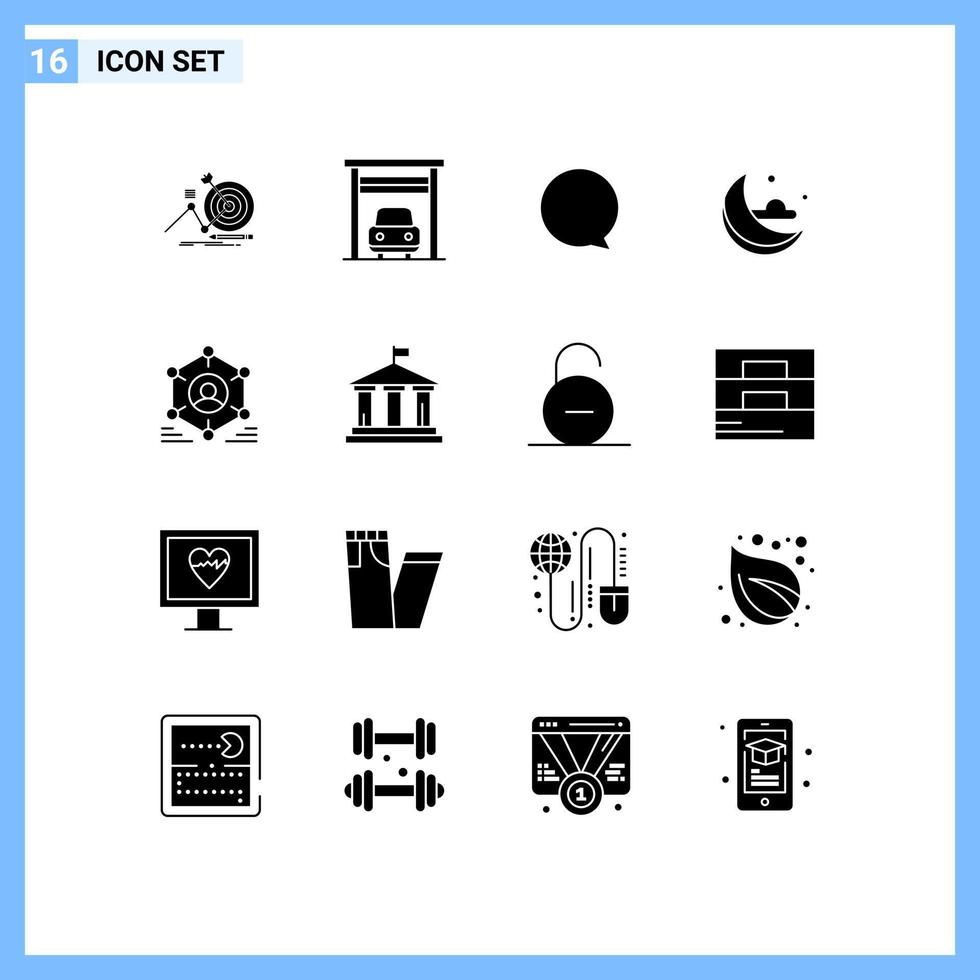 16 Thematic Vector Solid Glyphs and Editable Symbols of team group instagram user weather Editable Vector Design Elements