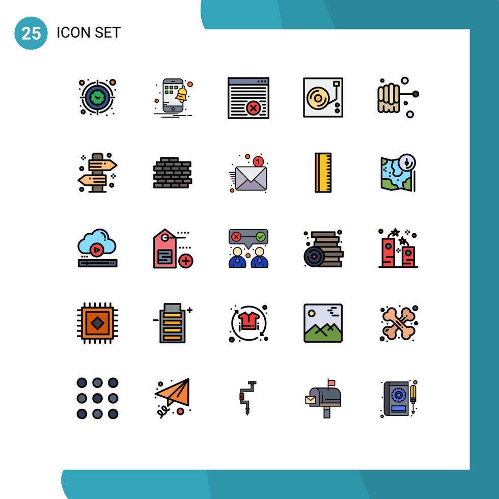 Modern Set of 25 Filled line Flat Colors Pictograph of honey audio browser disk music Editable Vector Design Elements
