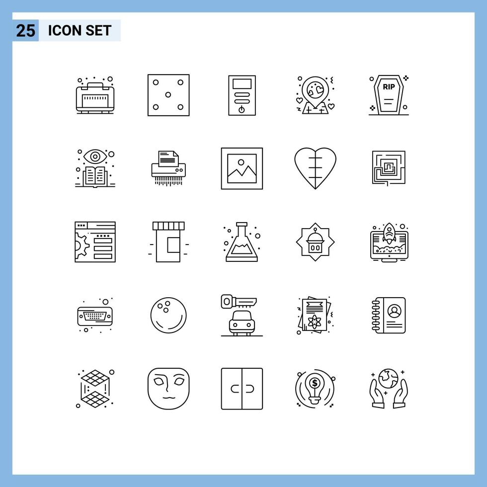 Set of 25 Modern UI Icons Symbols Signs for funeral coffin cpu casket love Editable Vector Design Elements