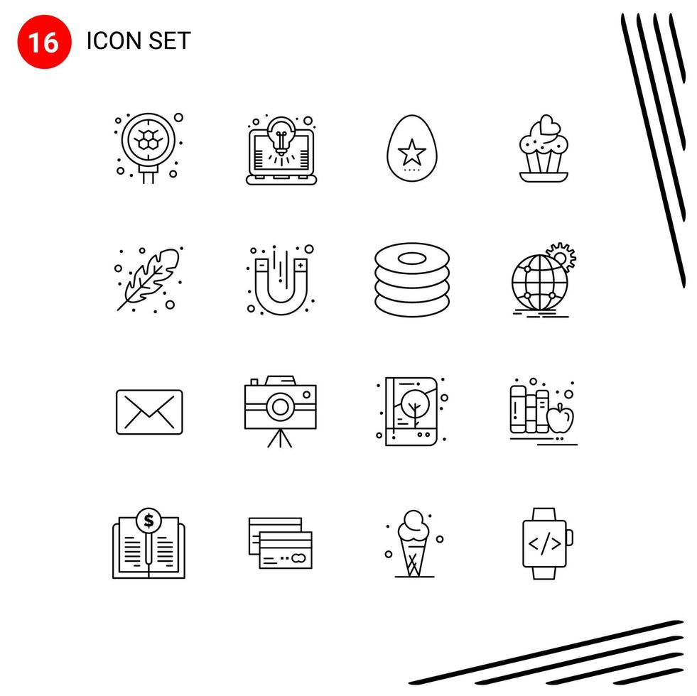 Group of 16 Modern Outlines Set for fall autumn egg love cupcake Editable Vector Design Elements