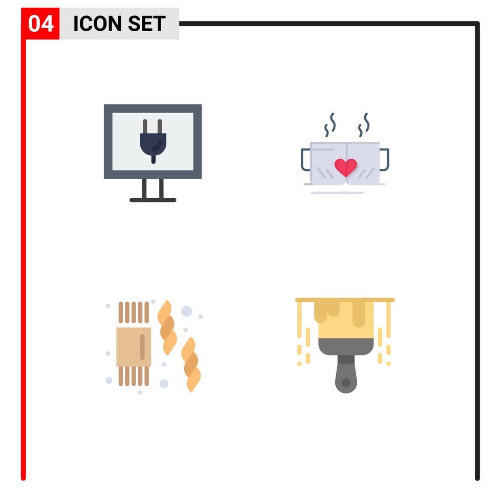 User Interface Pack of 4 Basic Flat Icons of entertainment sweet tea heart brush Editable Vector Design Elements