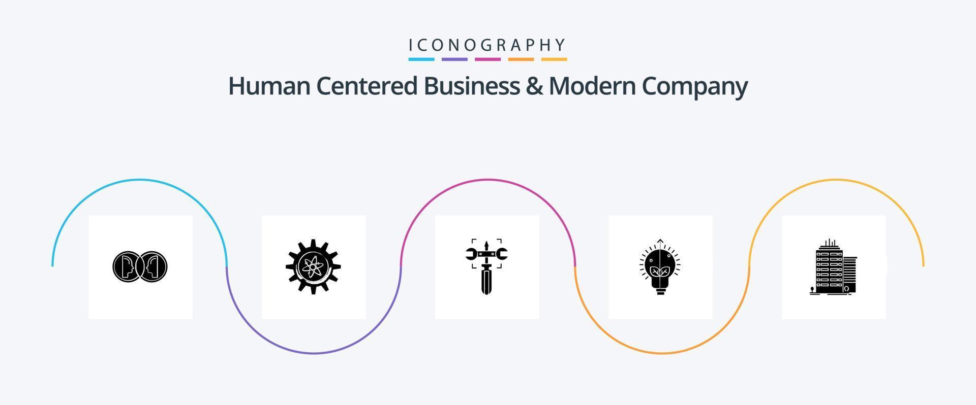 Human Centered Business And Modern Company Glyph 5 Icon Pack Including building. bulb. lab. idea. screw vector