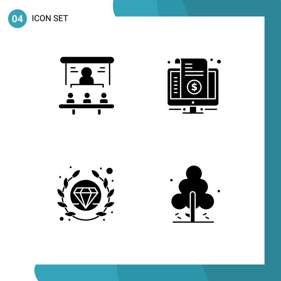 Pack of 4 creative Solid Glyphs of business purchase people internet quality Editable Vector Design Elements