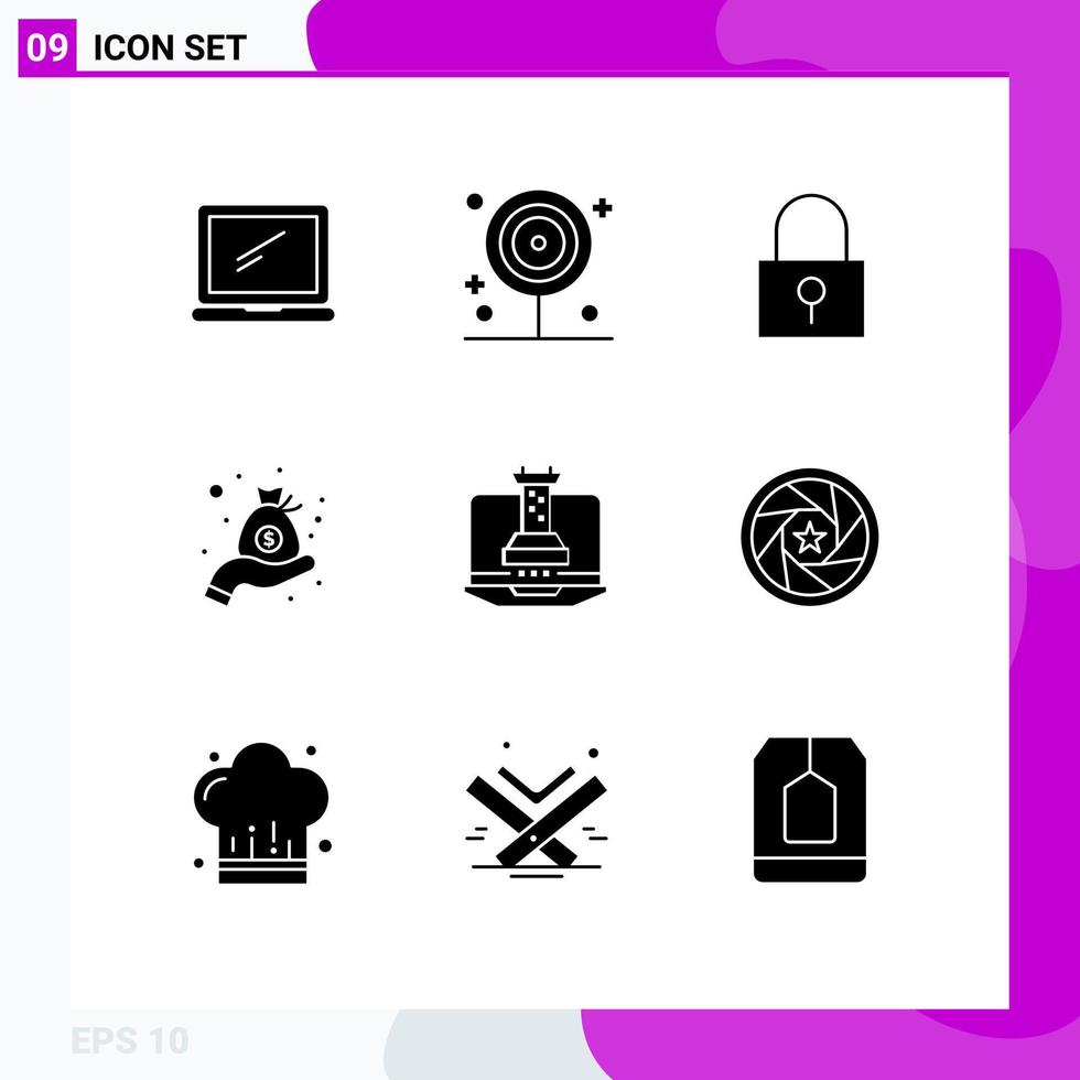 paquete de iconos de vector de stock de 9 signos y símbolos de línea para elementos de diseño de vector editables de contraseña segura de inversión de piruleta de dinero digital