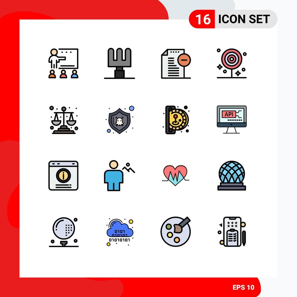 Modern Set of 16 Flat Color Filled Lines and symbols such as justice lollipop documents food dinner Editable Creative Vector Design Elements