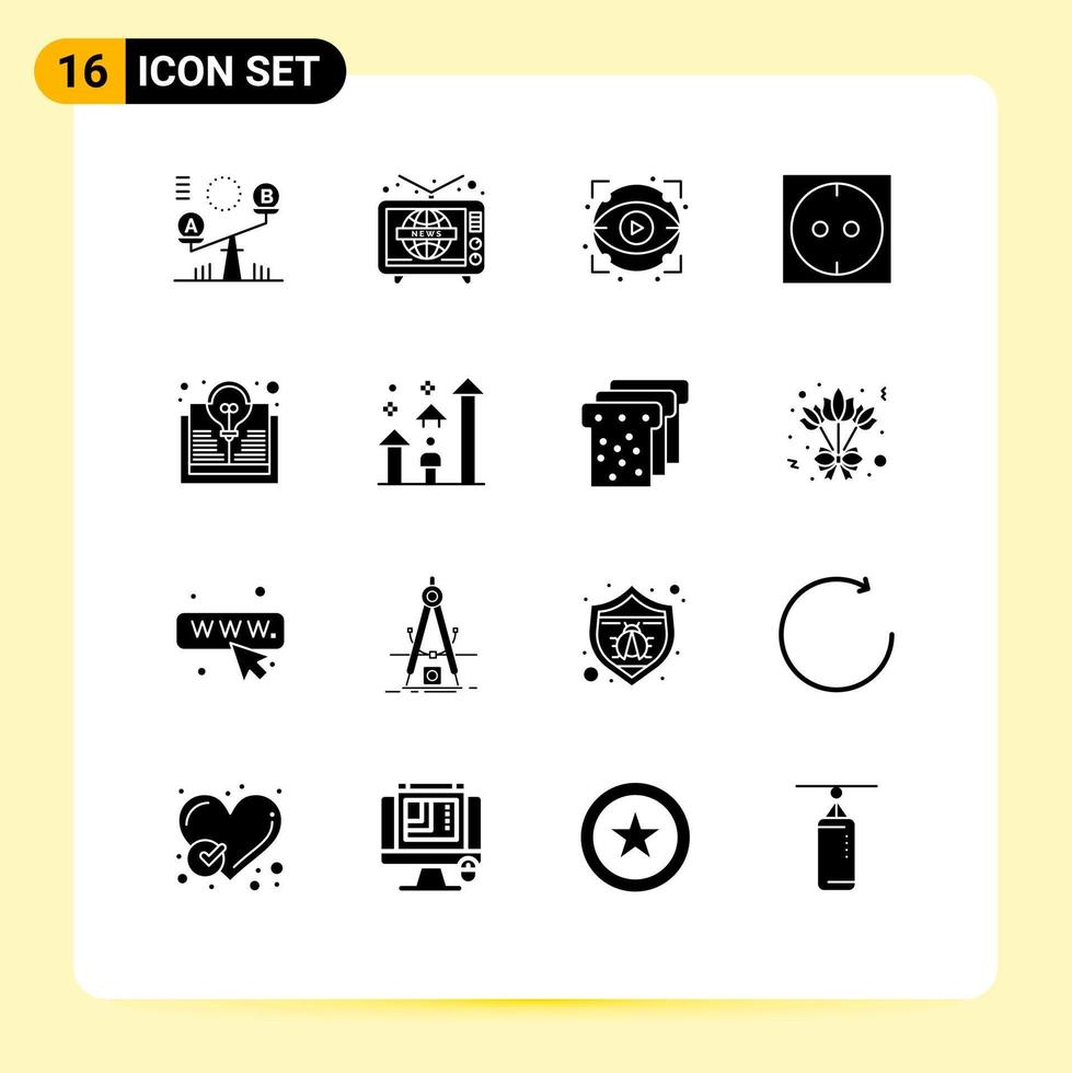 16 Thematic Vector Solid Glyphs and Editable Symbols of idea book eye study electric Editable Vector Design Elements
