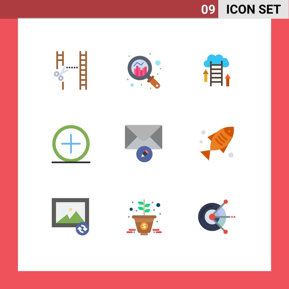 Mobile Interface Flat Color Set of 9 Pictograms of plus create cloud circle server Editable Vector Design Elements