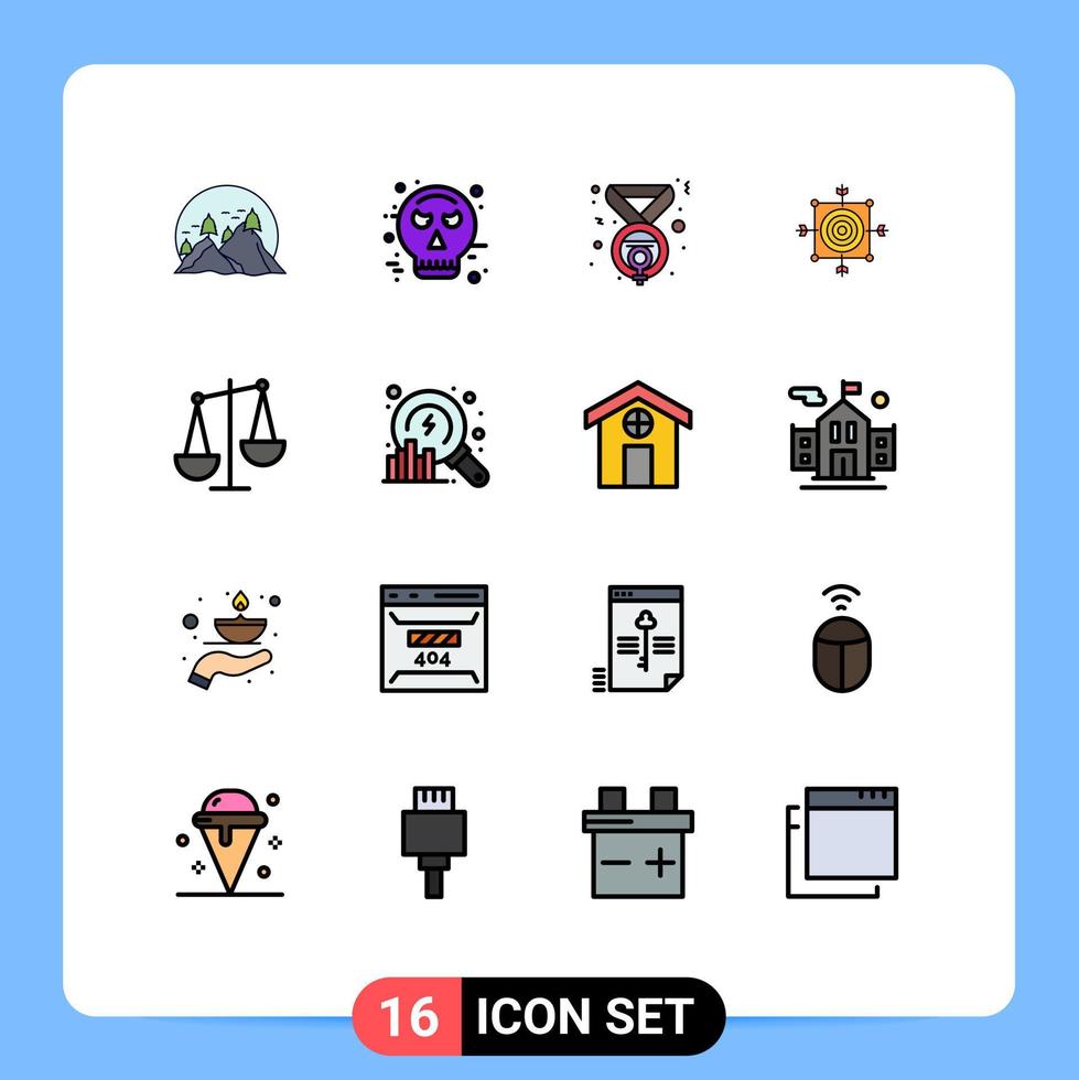 16 interfaz de usuario paquete de líneas llenas de color plano de signos y símbolos modernos de dardo objetivo tablero de halloween feminismo elementos de diseño de vectores creativos editables