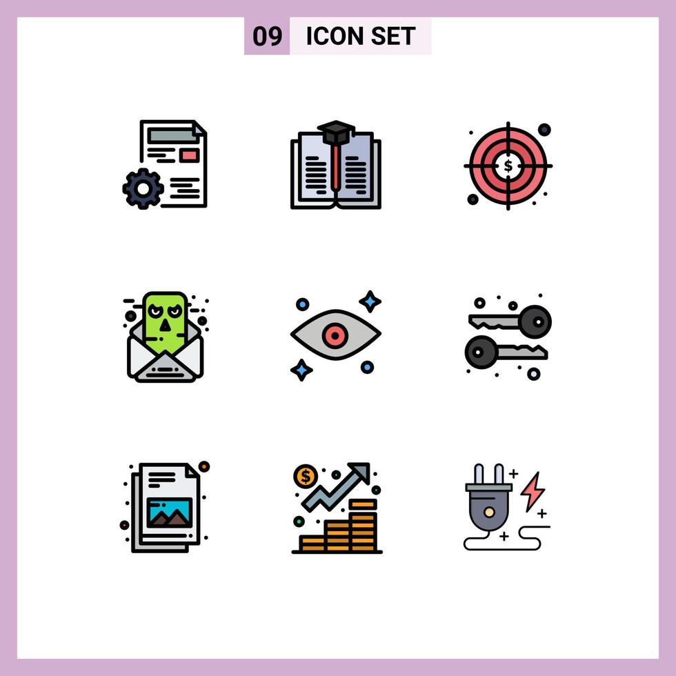 Stock Vector Icon Pack of 9 Line Signs and Symbols for watching eye business email communication Editable Vector Design Elements