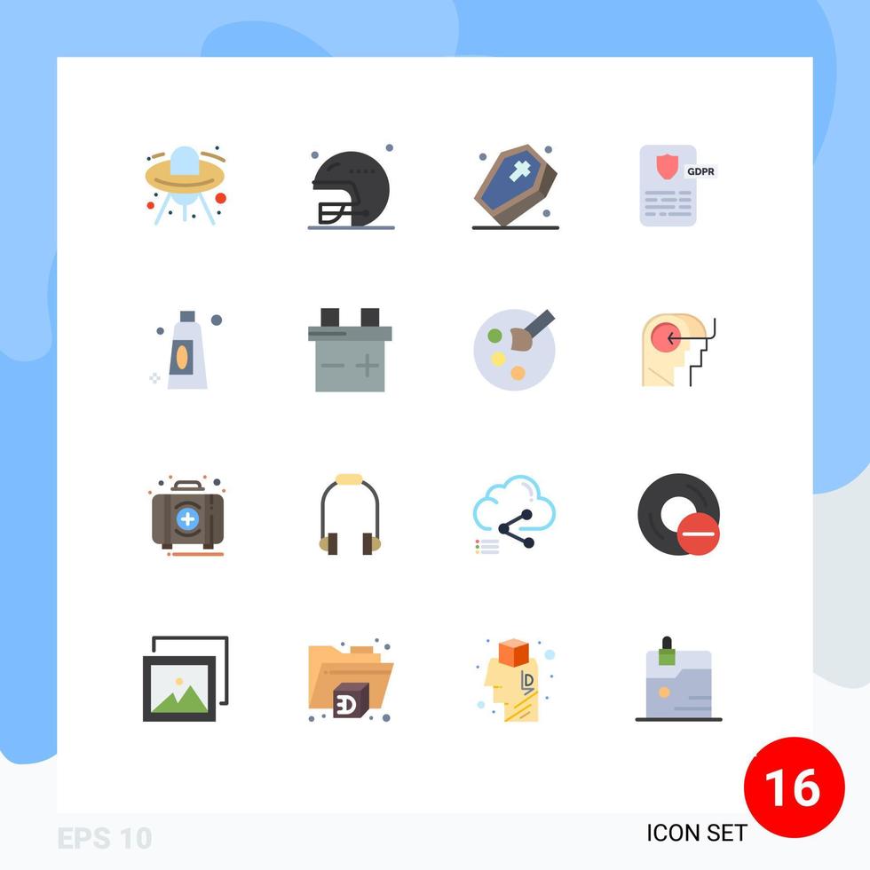 Group of 16 Flat Colors Signs and Symbols for cleaning project grave gdpr controller Editable Pack of Creative Vector Design Elements