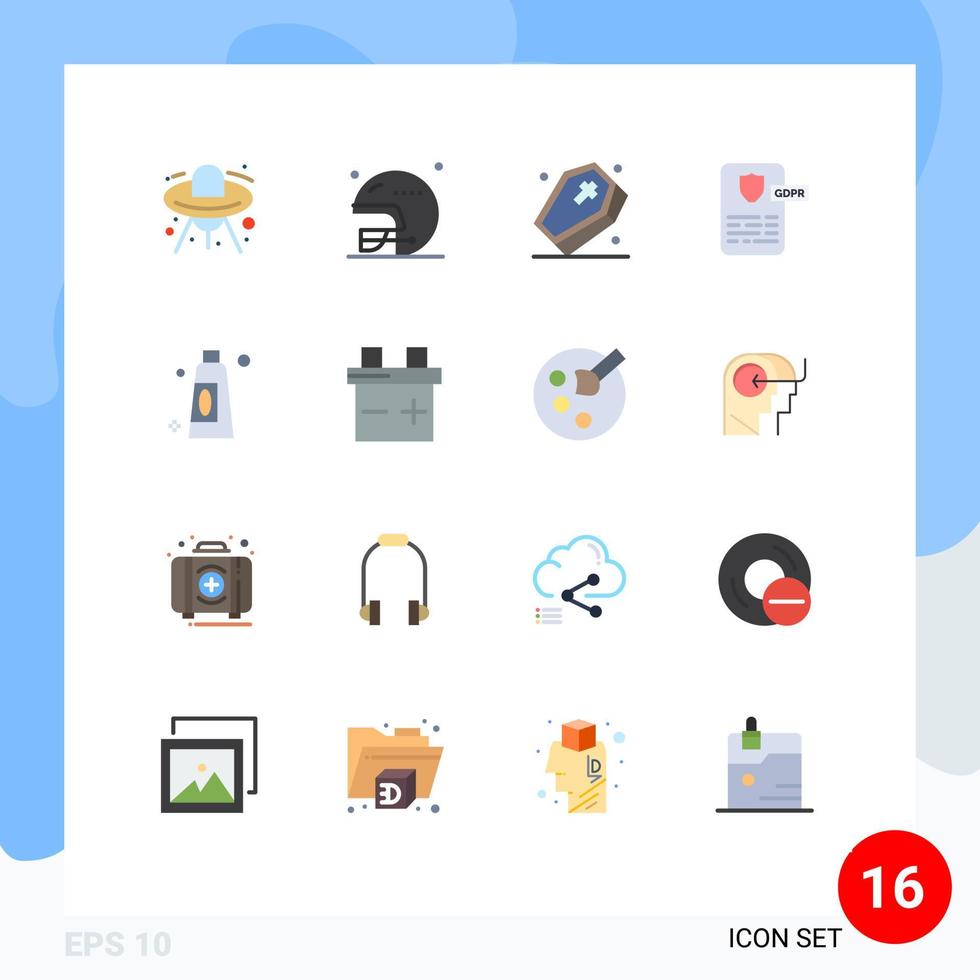 grupo de 16 signos y símbolos de colores planos para el paquete editable del controlador gdpr grave del proyecto de limpieza de elementos de diseño de vectores creativos