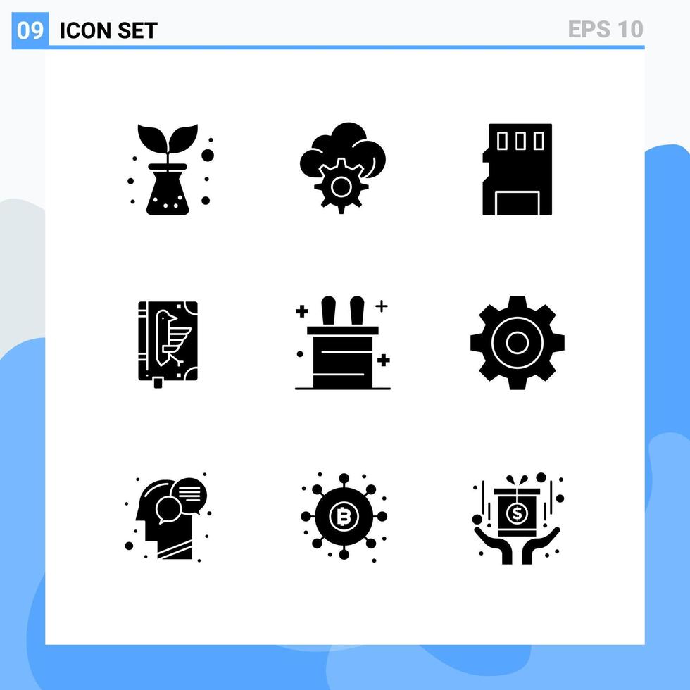 9 Universal Solid Glyph Signs Symbols of create magic trick memory card edict constitution Editable Vector Design Elements