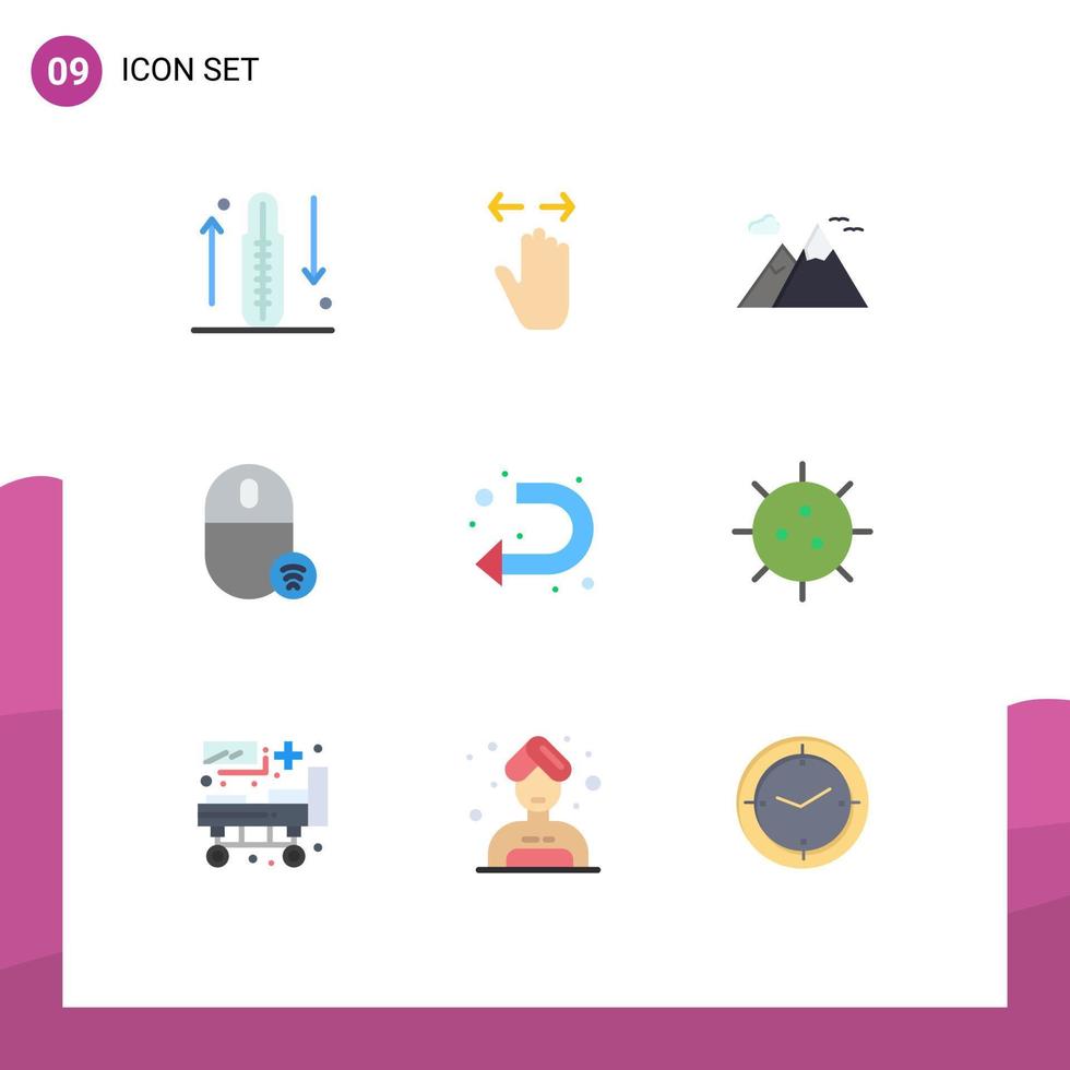 9 User Interface Flat Color Pack of modern Signs and Symbols of hardware devices right computers scenery Editable Vector Design Elements
