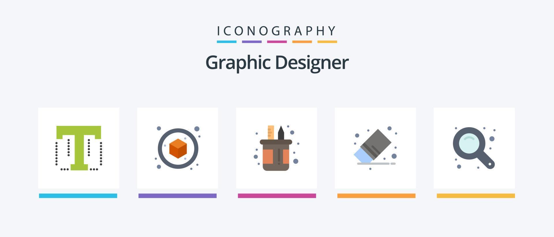 Paquete de 5 iconos planos de diseñador gráfico que incluye papelería. retirar. caja. goma de borrar. maceta. diseño de iconos creativos vector