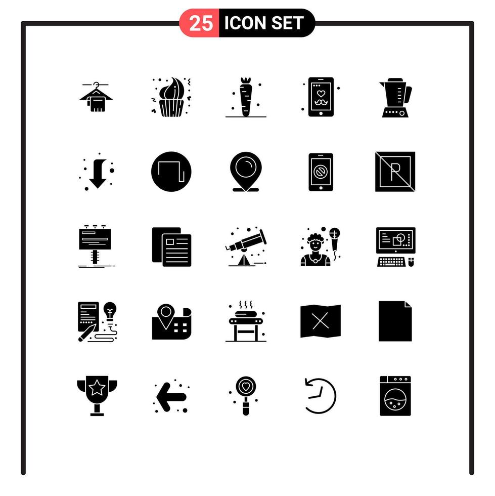 Modern Set of 25 Solid Glyphs Pictograph of mobile father dessert dad veg Editable Vector Design Elements