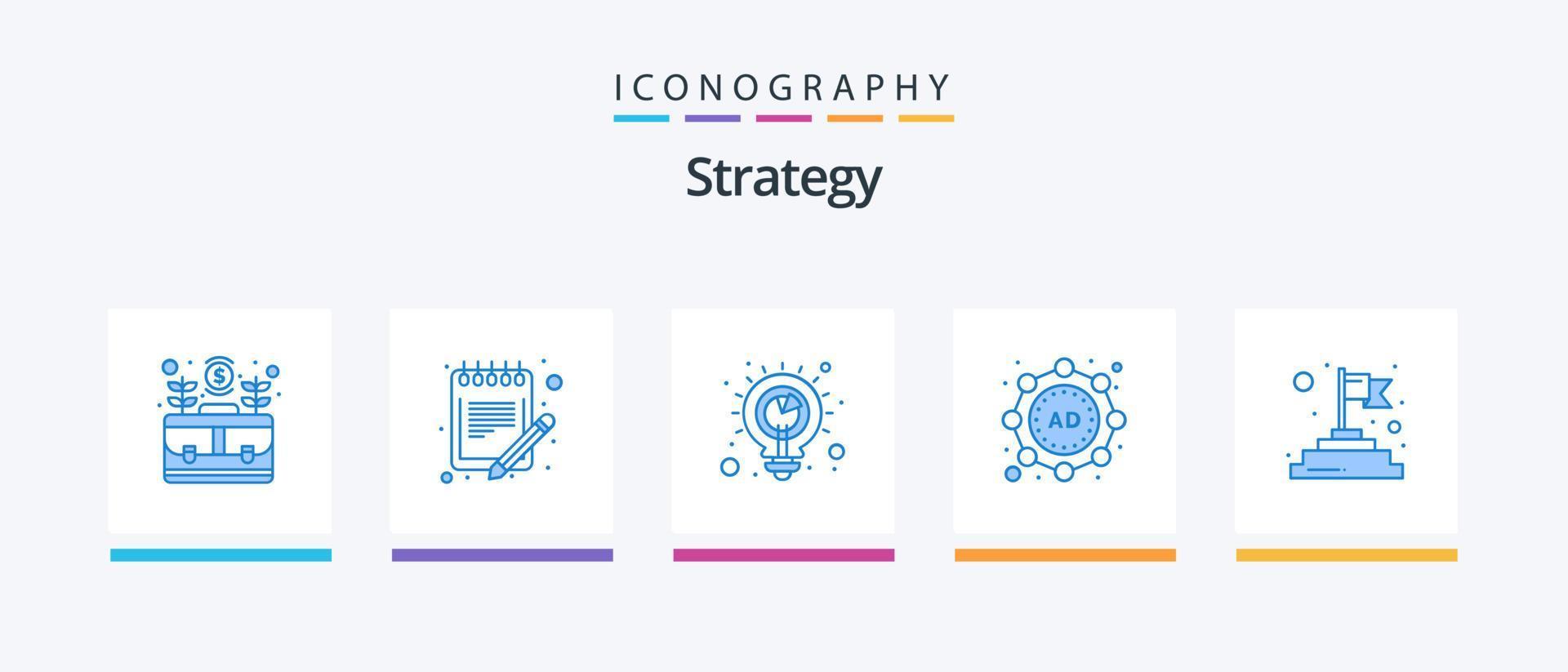 paquete de iconos de estrategia azul 5 que incluye estrategia. anuncio. papel. análisis. solución. diseño de iconos creativos vector