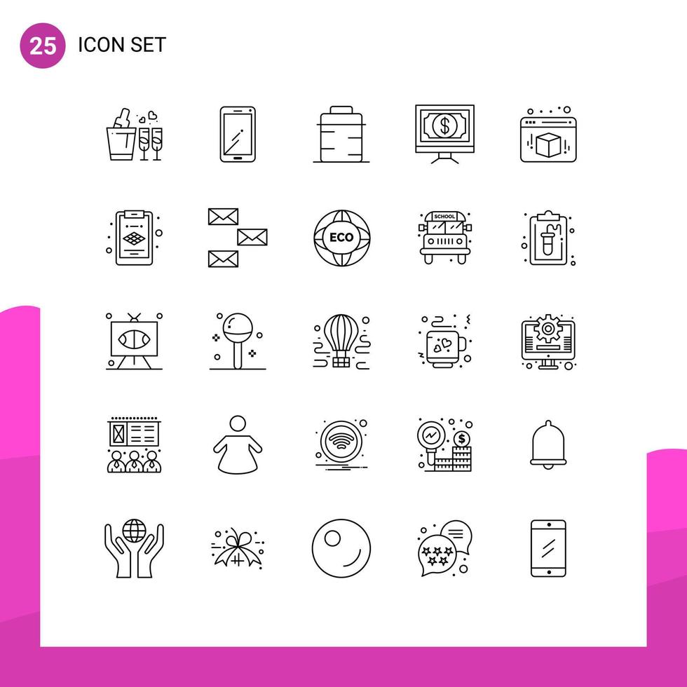 Set of 25 Modern UI Icons Symbols Signs for pay finance samsung click giving Editable Vector Design Elements