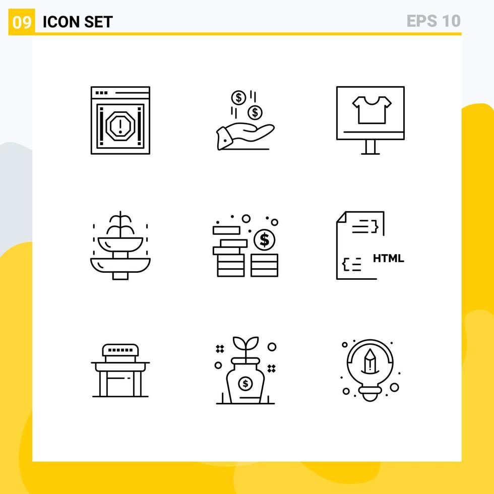 Set of 9 Vector Outlines on Grid for journey fountain currency e buy Editable Vector Design Elements