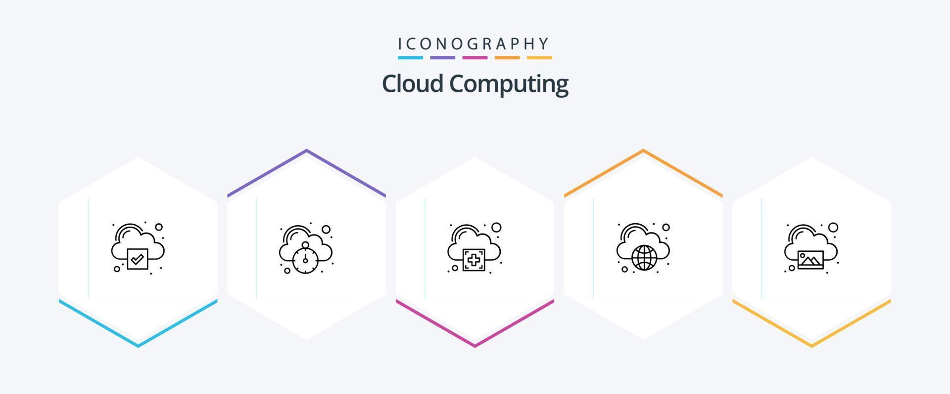 Cloud Computing 25 Line icon pack including landscape. add. globe. cloud computing vector