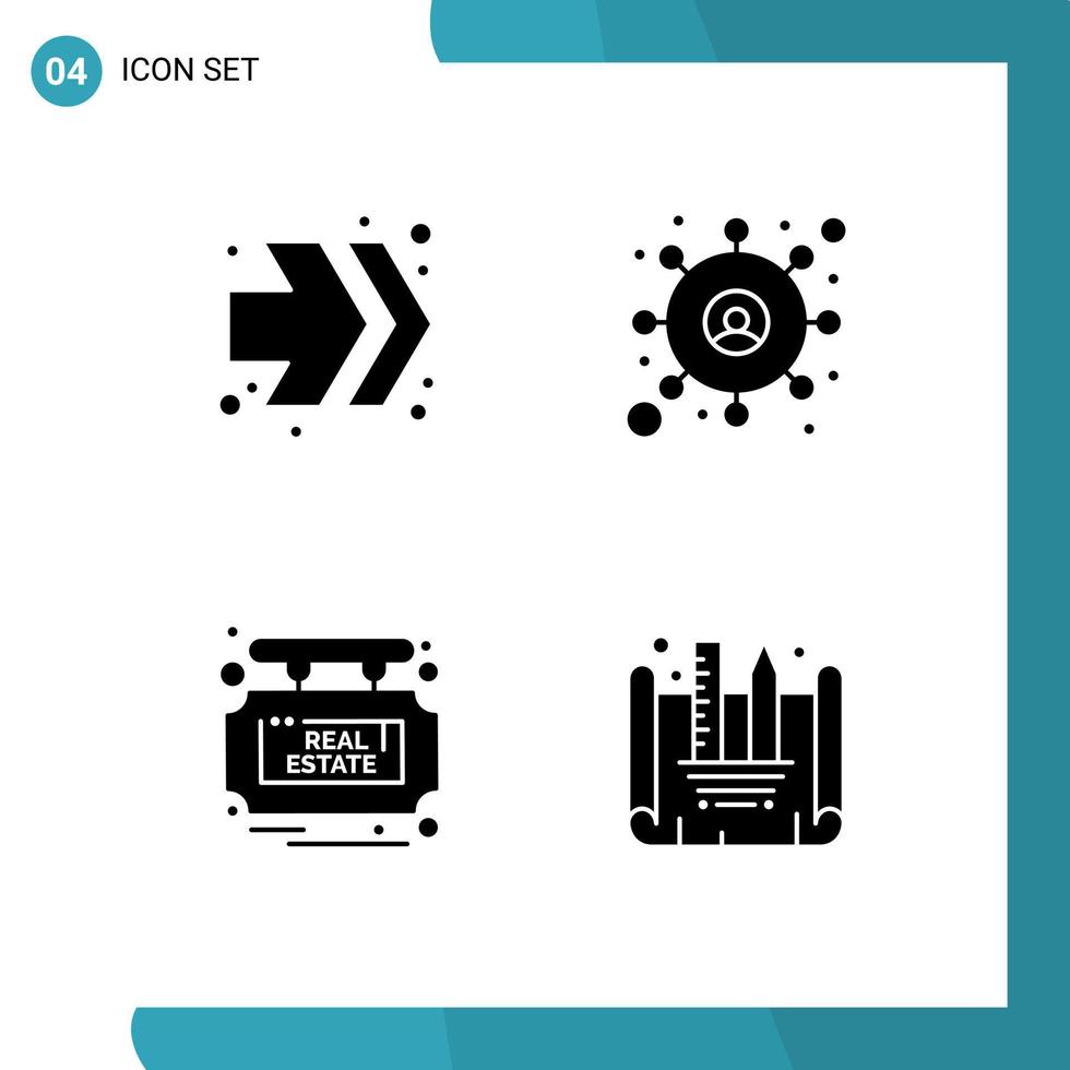 Pack of 4 Modern Solid Glyphs Signs and Symbols for Web Print Media such as arrows sale customer board creating blueprint Editable Vector Design Elements