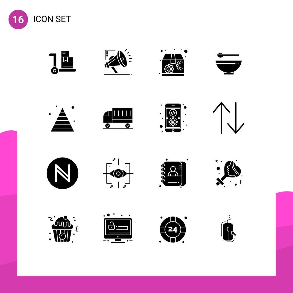 Universal Icon Symbols Group of 16 Modern Solid Glyphs of pyramid finance package business kitchen Editable Vector Design Elements