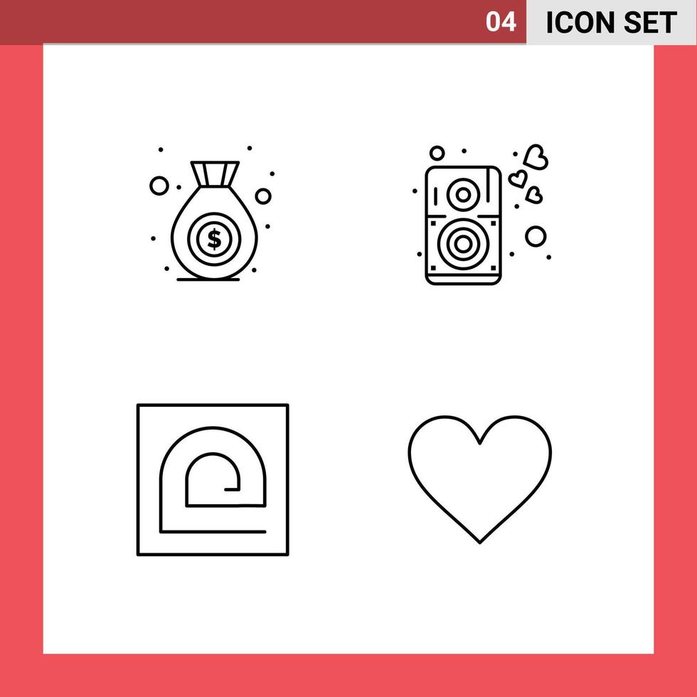 Set of 4 Modern UI Icons Symbols Signs for bag fingerprint heart speaker reader Editable Vector Design Elements