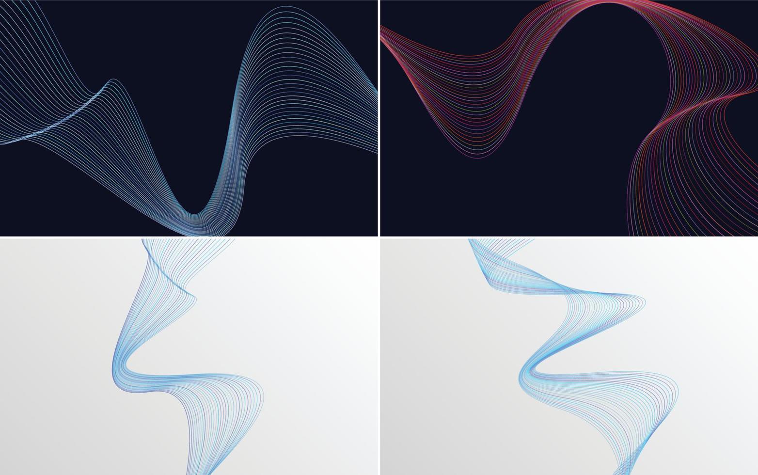 Set of 4 geometric wave pattern background Abstract waving line vector