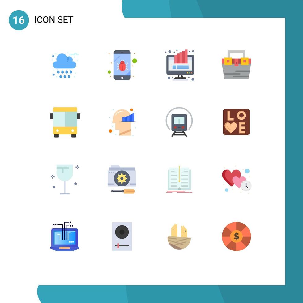 Modern Set of 16 Flat Colors Pictograph of toolkit construction graph box pie Editable Pack of Creative Vector Design Elements