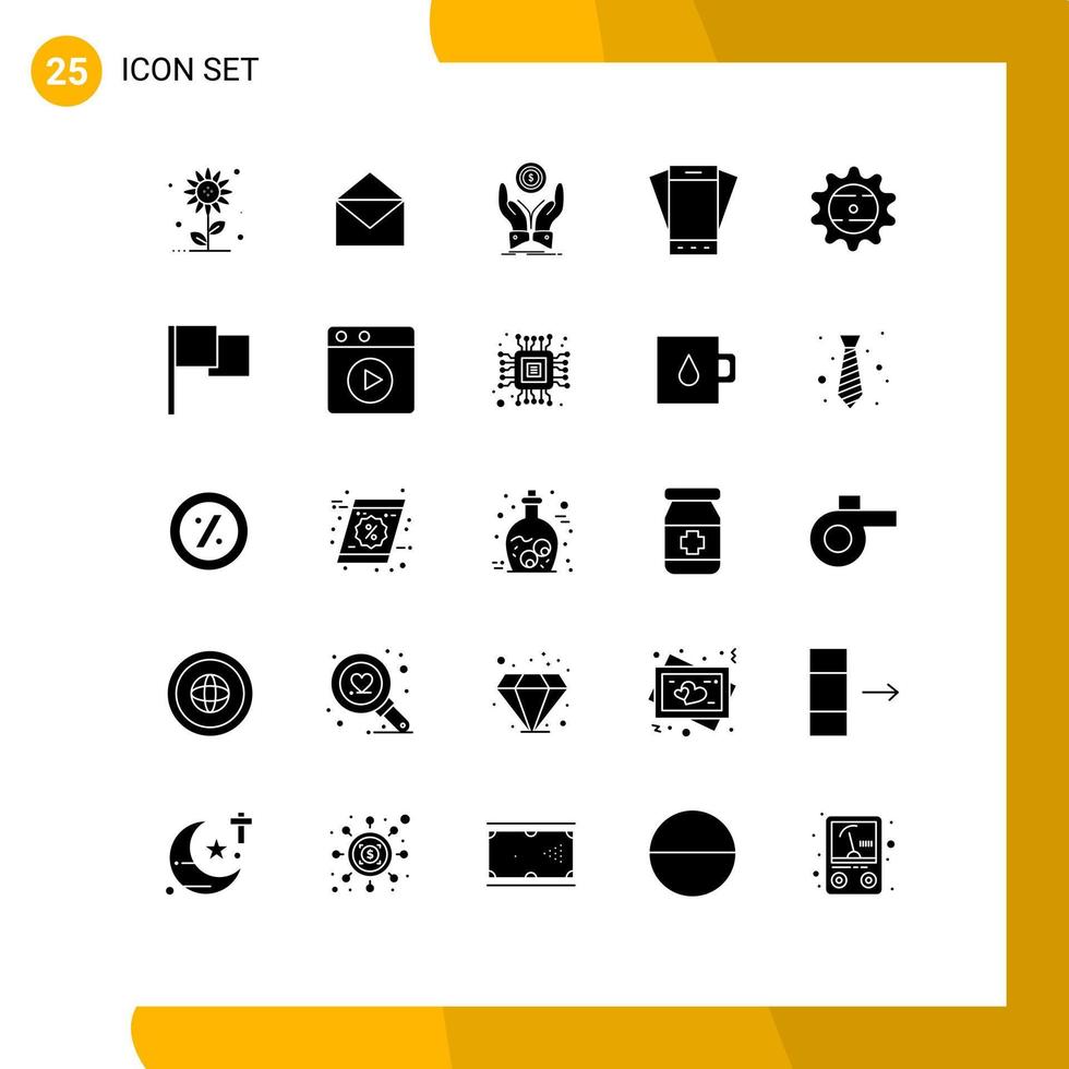 25 Universal Solid Glyphs Set for Web and Mobile Applications tilt phone coin mobile income Editable Vector Design Elements