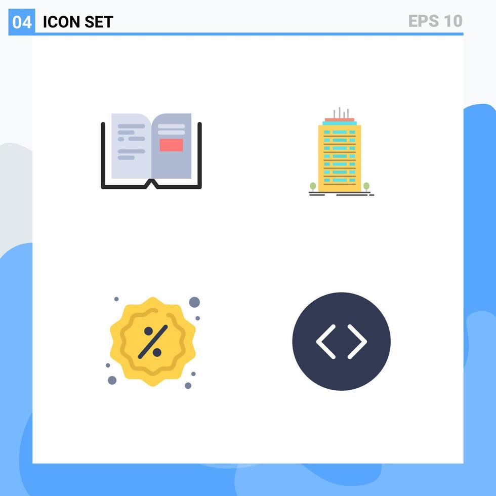 4 Universal Flat Icon Signs Symbols of book reduction text skyscaper shopping Editable Vector Design Elements