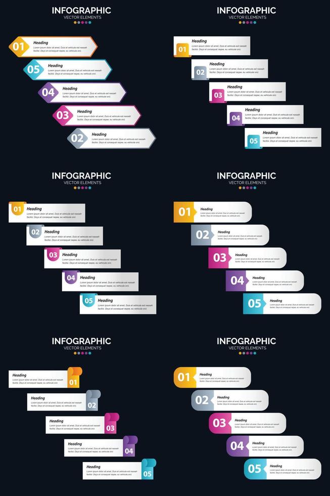 Vector 6 Infographics Pack Presentation slide template 5 Steps cycle diagrams and timelines