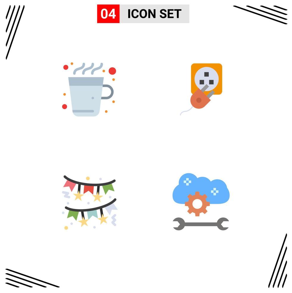 Modern Set of 4 Flat Icons and symbols such as coffee bow hot electric red Editable Vector Design Elements