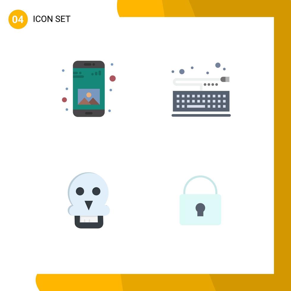 paquete de interfaz de usuario de 4 iconos planos básicos de la aplicación calavera de la muerte teclado móvil hombre elementos de diseño vectorial editables vector