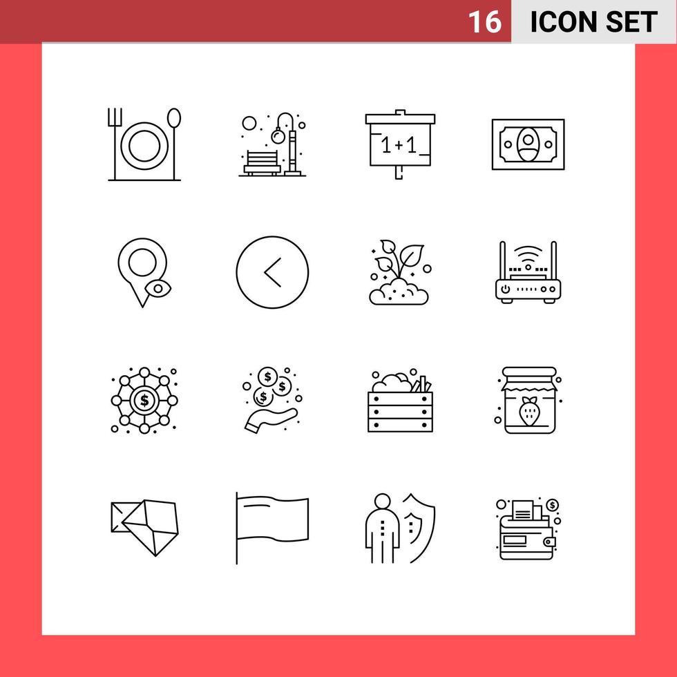 16 Outline concept for Websites Mobile and Apps map eye education money cash Editable Vector Design Elements