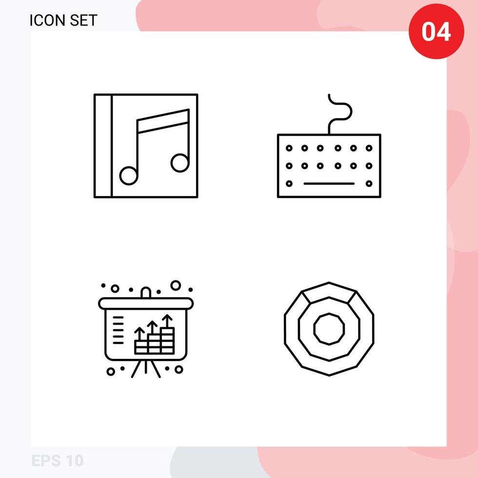 Set of 4 Vector Filledline Flat Colors on Grid for album growth song keyboard investment Editable Vector Design Elements