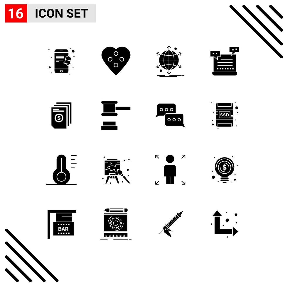 Universal Icon Symbols Group of 16 Modern Solid Glyphs of valentine robot business cart web Editable Vector Design Elements