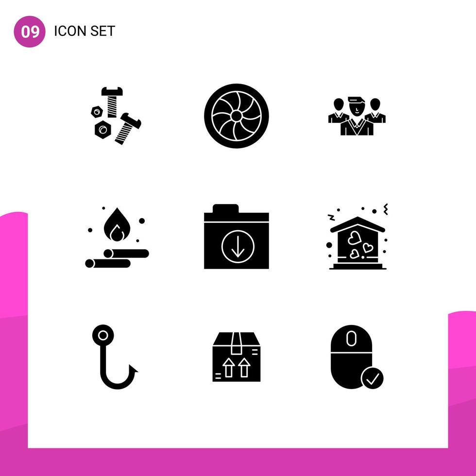 9 Universal Solid Glyph Signs Symbols of files energy staff water droop Editable Vector Design Elements